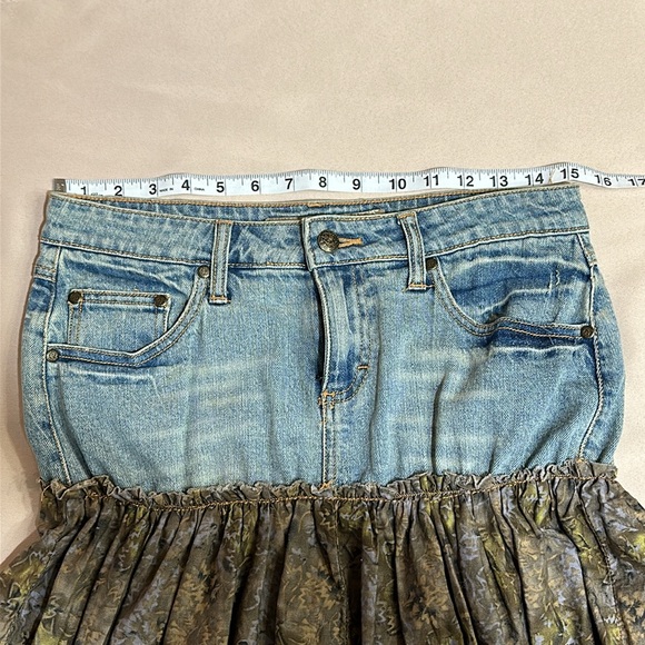 Mudd Jeans  Boho Tiered Denim and Floral Cotton Ruffle Skirt - Picture 9 of 10